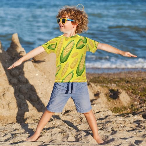 Boys Rash Guard Short Sleeve UPF 50+ Cute Axolotl Quick Dry Swim Shirts Swimwear for 3-12Y4