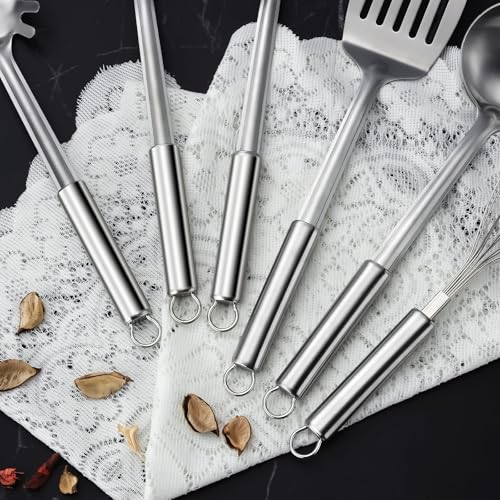 Gymdin Edelstahl Kochutensilien Set 6-teiliges, kochlöffel mit aufhängbarer Griff, Spatel, Pfannenwender, Suppenkelle, Schaumlöffel… – Ansicht 5