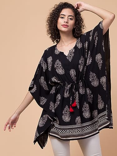 Image of Hive91 Floral Elegance: Rayon Kaftan with Fringes