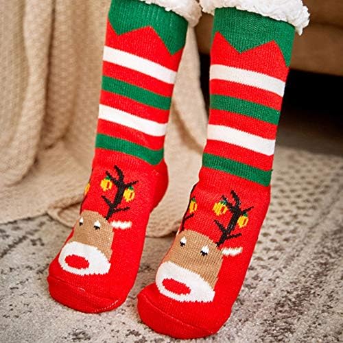 ZZBIQS 2PCS Fleece Lining Fuzzy Soft Slipper Socks, Xmas Grippers Thermal Socks, Winter Warm Thick Animal Reindeer Home Casual Cotton Crew Socks for Man, Women, Girls, Holiday or Birthday