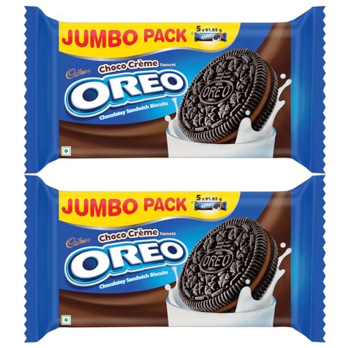 Image of Oreo Cadbury Chocolate Flavour Creme Sandwich Biscuit Jumbo Pack, 459.25 G (Pack Of 2)
