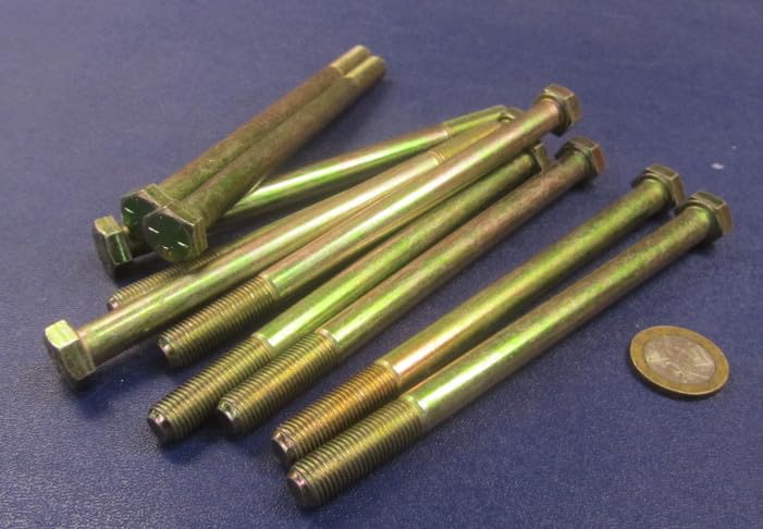 Grade 8 Zinc Yellow Steel Bolts RH PT 3/8"-24 x 5.50 Length 10 pcs