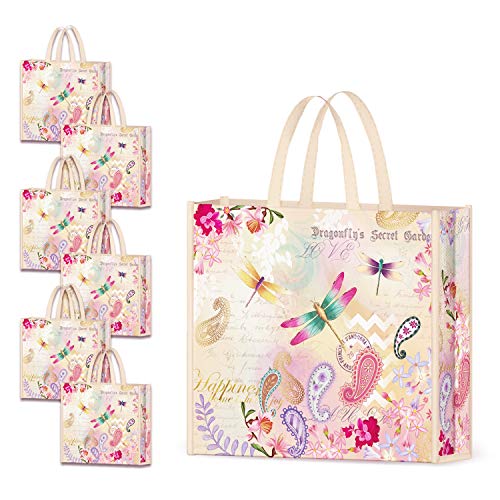 NymphFable 6 Pcs Bolsa Compra Reutilizables Jardín de Libélulas Bolsas para Comestibles Impermeable Ecológicas Plegables Grande