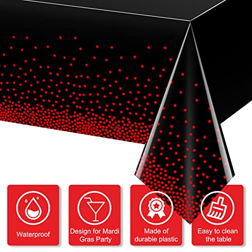 4 Pack Red And Black Dot Plastic Tablecloth, Red Stamping Dot Confetti Rectangle Plastic Disposable Table Cover For Birthday Wedding Baby Shower Engagement Anniversary Party Decorations, 54 X 108 Inch #TOP2