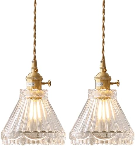Miniatura 6 de Moderno paquete de 2 lámparas colgantes de isla de cocina, candelabro vintage de latón cepillado, mini lámpara colgante de pantalla de vidrio