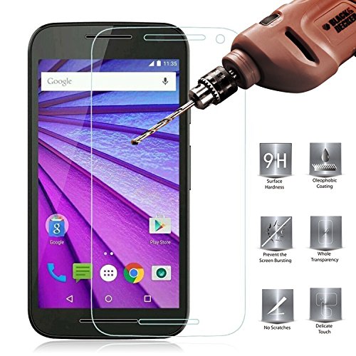 Tantek [3-Pack Screen Protector For Motorola Moto G 3Rd Generation (2015),Tempered Glass Film,Ultra Clear,Anti Scratch,Bubble Free,Case Friendly #TOP5
