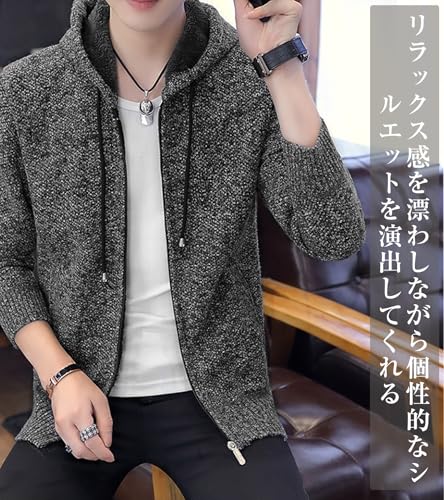 SIPERLARI パーカー メンズ 裏起毛 長袖 ニット 防寒 裏ボア コート ジップアップ ポケット付き 人気 フード付き カジュアル キャンプ プレゼント 秋冬 の商品画像 2