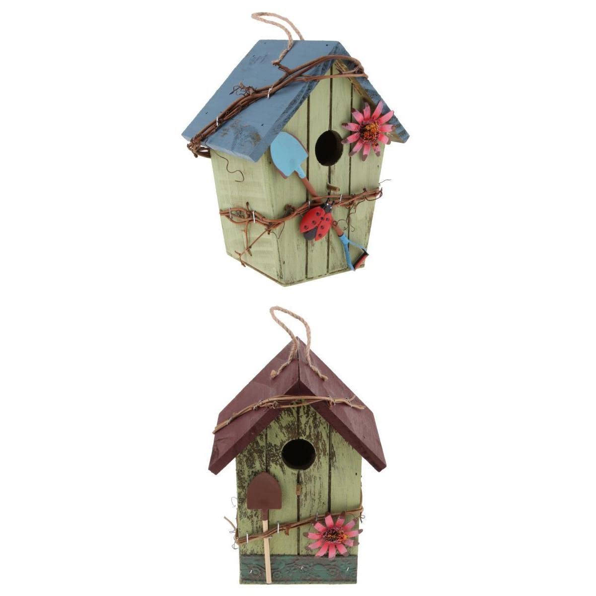 2 Pieces Country Cottages Wood Bird House Hanging Birdhouse Garden Decor | Home & Garden | Yard, Garden & Outdoor Living | Bird & Wildlife Accessories | Birdhouses