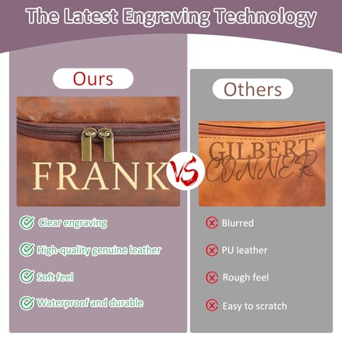 Personalized Toiletry Bag for Men, Engraved Name & Text, Custom Leather Travel Toiletry Kit, Gifts for Dad, Christmas, Birthday, Wedding, Anniversary, Husband, Grandpa, Lover2