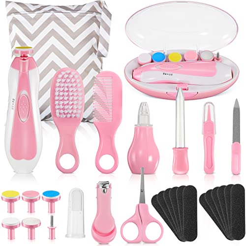 Image of Baby Healthcare and Grooming Kit 30-in-1 Baby Electric Nail Trimmer Set Nursery Baby Healthcare Kit for Infant Newborn Toddler Boys Girls Haircut Tool Nail Clipper Comb Nasal Aspirator, Pink