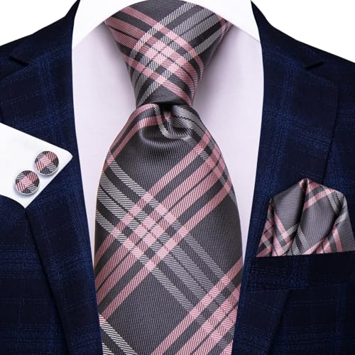 Image of Dubulle Silk Ties Set for Men Formal Paisley Striped Necktie Pocket Square Cufflinks 3PCS Sets Wedding Business Party