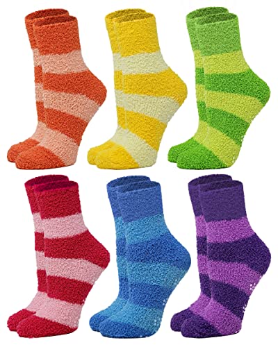Different Touch 6 Pairs Pack Super Soft Cozy Fuzzy Winter warm Non Skid Hospital home bed Sleeping Slipper Socks