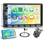 Rimoody Double Din Wireless Carplay Android Auto Car Stereo 7 Inch Touch Screen You-Tube Online Video Mirror Link Bluetooth FM Radio SWC EQ AUX Audio USB Type-C 2 Din Car Radio with Backup Camera