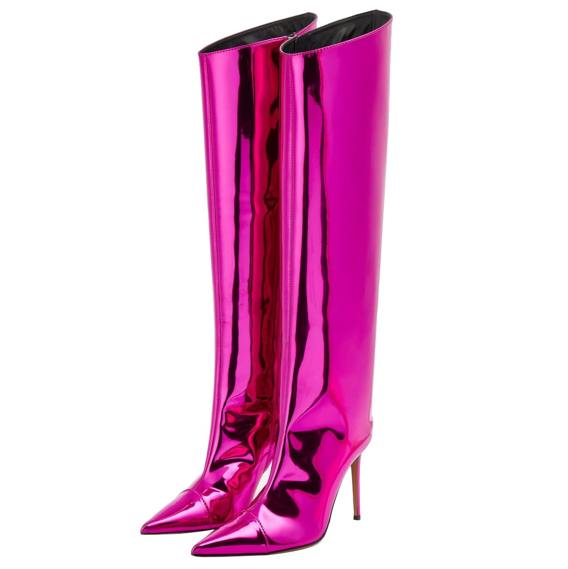 Arqa Metallic Boots for Women Pointed Toe High Stiletto Heel Knee High Boot Fashion Chrome Zipper Boot Dressy Party Shoes 8.5 Fuchsia