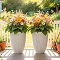 Ultym 19" Tall Planter for Indoor Outdoor Plants, Set of 2 Large Flower Pot with Drainage Hole, Weather/UV-Resistant Resin Planters for Garden Patio Porch Home office Decor, Mediterranean Beige Fluted