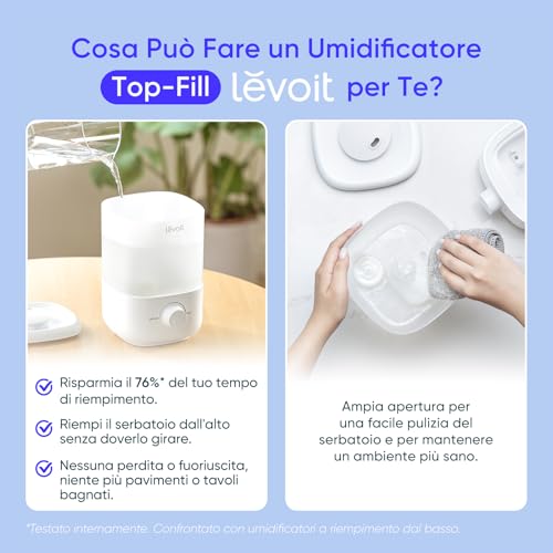 Levoit Umidificatore Ambiente Bambini, fino a 25 Ore, Umidificatore Silenzioso da 23 dB per Camera da Letto, Top Fill Umidificatore con Ugello a 360° per Piante, Spegnimento Automatico, 17W - Immagine 2