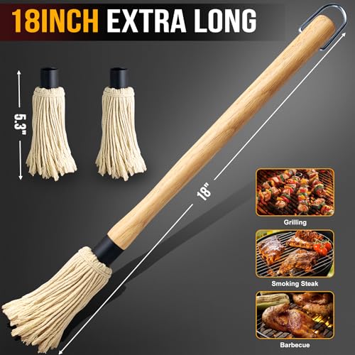 Image of Walfos BBQ Mop Brushes for Sauce, Grilling Basting Mop Wooden Long Handle with 3 Heads, for Grilling, Barbecue, Smoking Steak (18 inch)
