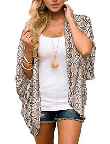 Image of Chunoy Women Summer Chiffon Kimono Cardigan Loose Short Sleeve Shawl Beach Cover Up Snake Grain Medium