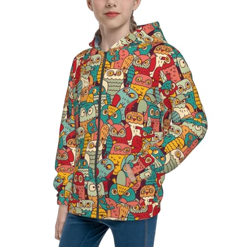 Funny Owl Bird Kid Hoodies Boys Zip Up Sweatshirts Girls Pullover with Pocket