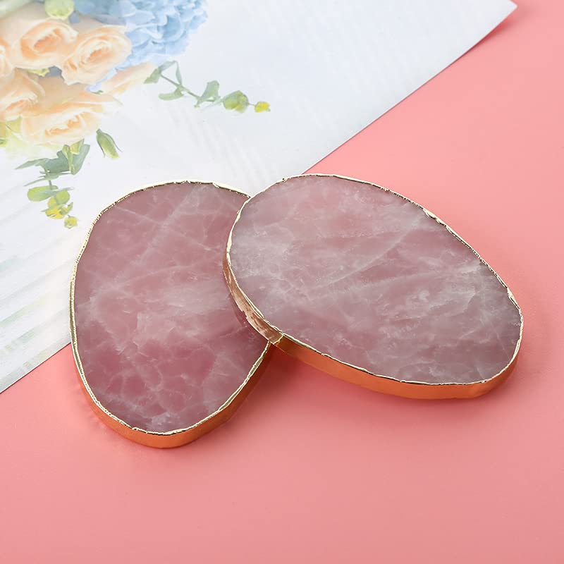 soulnioi Healing Crystal Natural Polished Undrilled Agate Stone Slices Irregular Geode Slices with Gold Edge for Wedding Party Cards Gifts DIY Reiki Desk Decor (Pink - Image 2