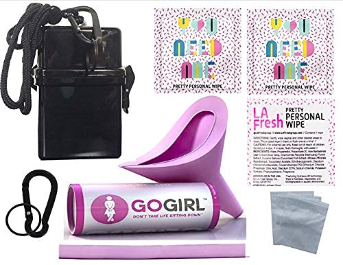 GoGirl Female Urination Device, Lavender Plus Lavender 12â€ Extension Tube & Black Waterproof fCase for Spills & Splashes Plus LA Fresh Feminine Natural Wipes & Extra Zip Baggies & Carabiner