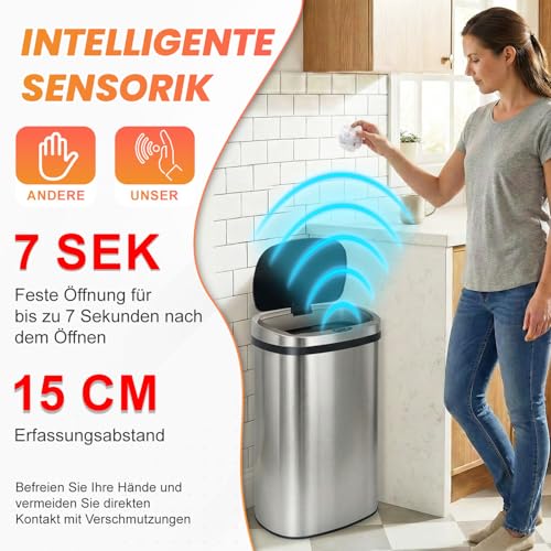 Sensor in 20 cm Reichweite - Detailansicht von FDW Sensor Mülleimer 50L Edelstahl Test – Dealfoxx.de