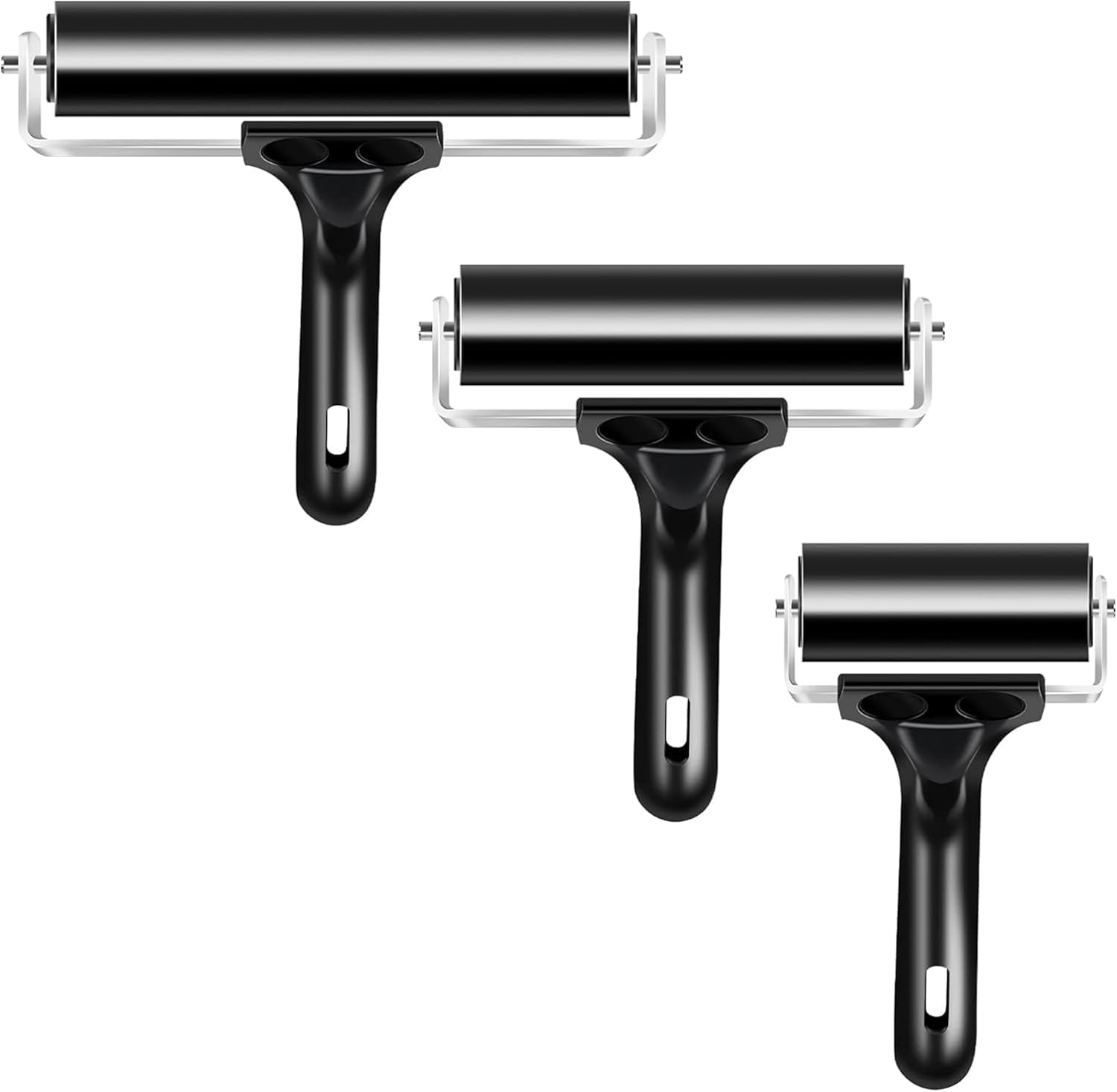 3 rulli in gomma Brayer per lavori artigianali, stampaggio, incollaggio, struttura con nastro antiscivolo (nero)