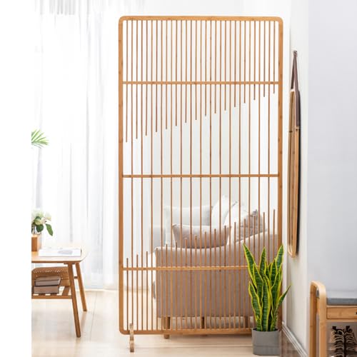 SUZEPER Bamboo Room Divider Privacy Panel, Scandinavian Portable Freestanding Wall Divider, Modern Room Screen Partition for Home Office Decor(40.1