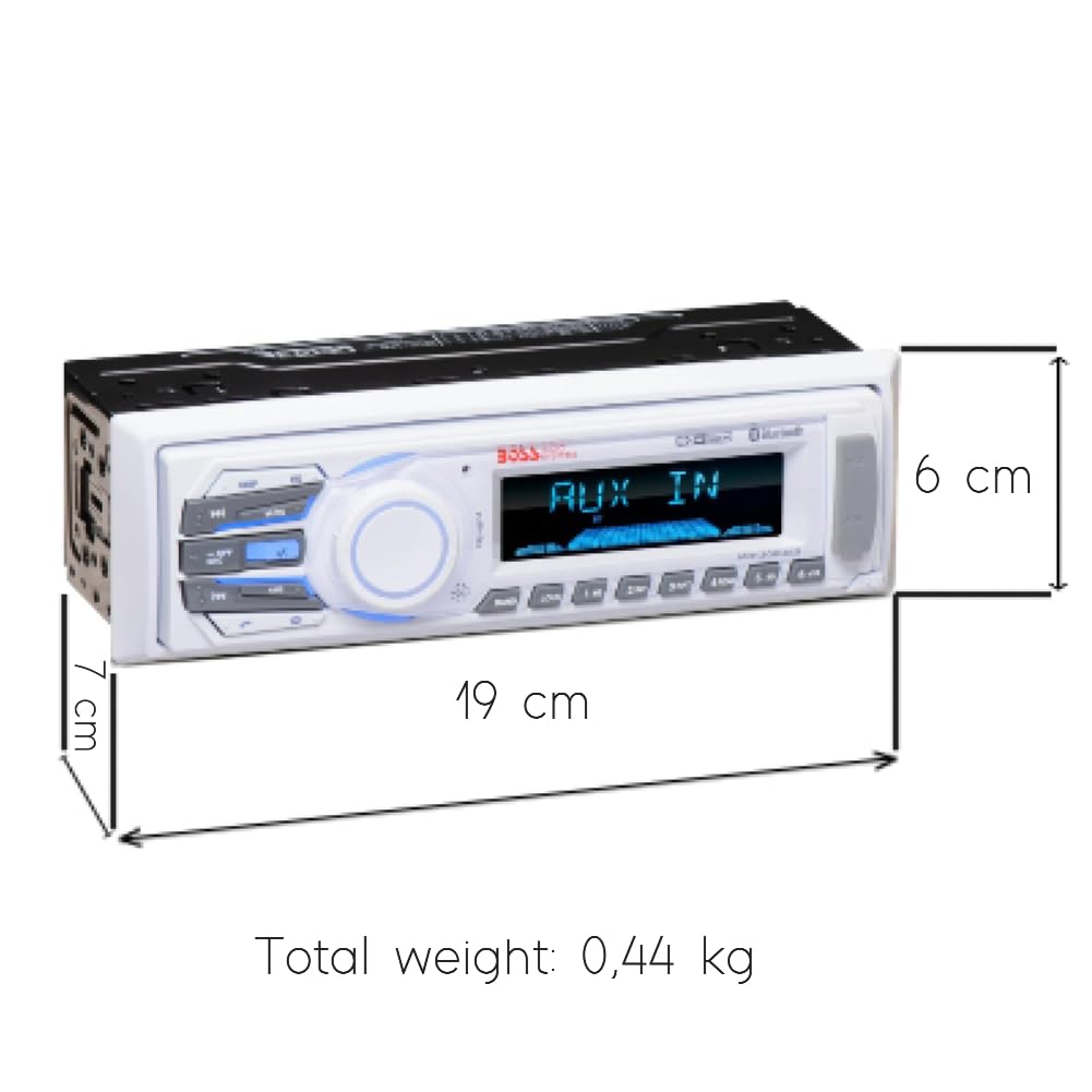 Kit Set para Boss Audio Systems MR1308UAB Radio Single DIN, Receptor Digital Am/FM, estéreo, AUX/USB/MP3, con Bluetooth, para embarcaciones y Botes, 1 Unidad + Accesorios gratuitos