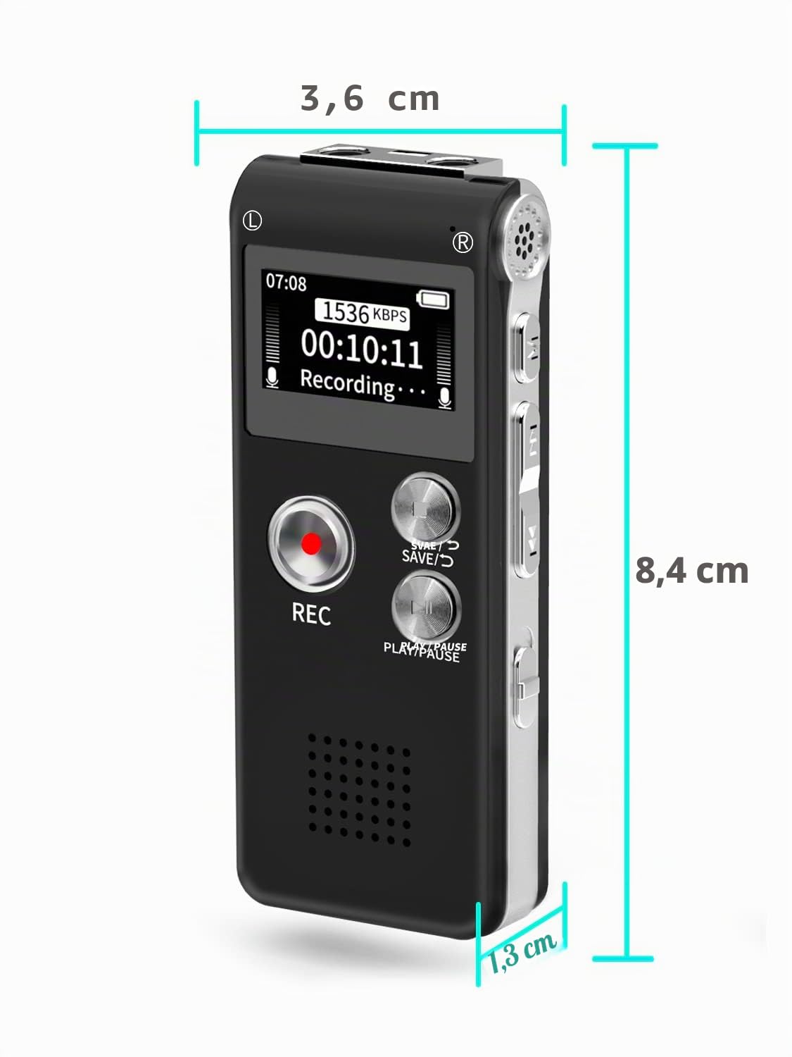 Digitales Diktiergerät, 32GB, Mini-Aufnahmegerät, unterstützt 30 Stunden kontinuierliche Aufnahme, wiederaufladbarer USB, multifunktionaler digitaler Audio- und MP3-Player