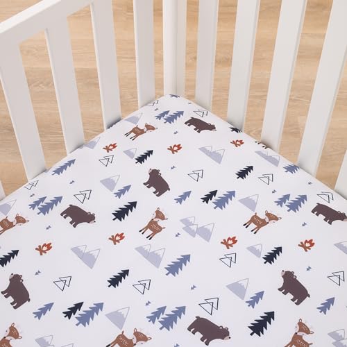 Image of Little Love by NoJo National Park Navy, Gray, Tan, and White Forest Friends Nursery Fitted Crib Sheet