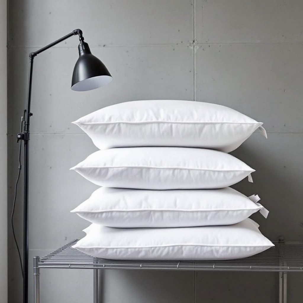 Pro Home Goose Feathers Pillow 1200 GSM Extra Filling Fluffy Soft Firm Anti-Allergic Dust Mite Hotel Quality Luxury Bed Pillow Down Pillows for Back & Side Sleepers 48X74 cm (4, Cotton Cover)