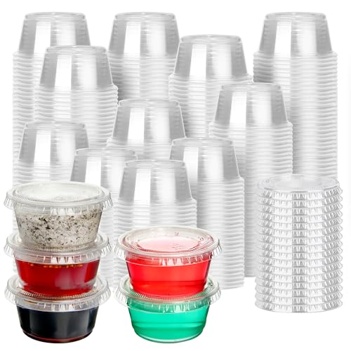 Cellura 500 Set 2 Oz Jello Shot Cups With Lids, Clear Plastic Portion Cups, Soufflé Cups, Jello Shot Cups With Lids For Meal Prep, Picnic, Soufflé, Salad Dressing