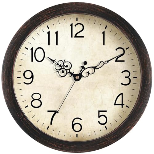 Image of KECYET Wall Clock, Vintage Wall Clocks Battery Operated Quartz Silent Non-Ticking 16 Inch Retro Rustic Style Clock Decorative for Kitchen,Bathroom Home Office (Bronze)