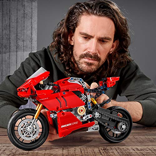 LEGO 42107 Technic Ducati Panigale V4 R, Moto de Juguete Roja, Maqueta para Construir, Idea de Regalo para Niños de 10 Años
