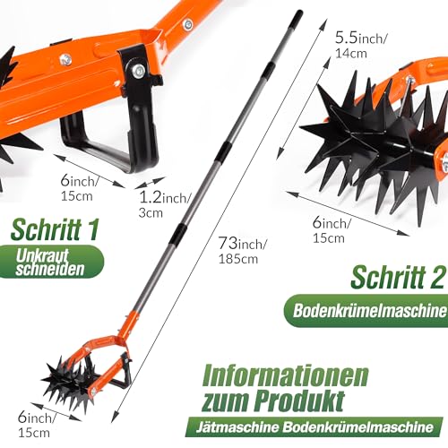 Walensee Rotationsgrubber, verstellbare Garten Kultivator Gartenfräse, 2-in-1 Gartenjätmaschine und Krümelgrubber Kultivator-Werkzeug zur Bodenmischung oder zum Nachsäen von Gras Rotary Cultivator
