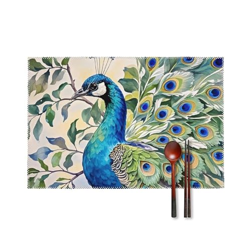 Set de table paon aquarelle de qualité supérieure lot de 4 napperons chics 30x45cm - 2