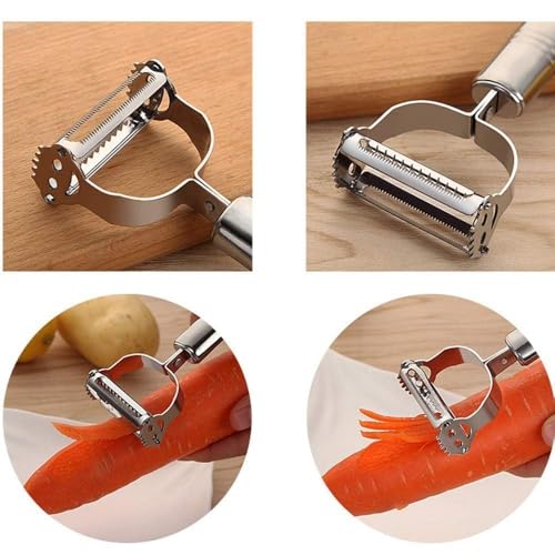 Image of Stainless Steel 2 in 1 Julienne Vegetable Peeler Multi-Functional Fruit Vegetable Shredder Slicer Double Planing Cutter Potato Cucumber Carrot Melon Grater [ 1-pcs ]