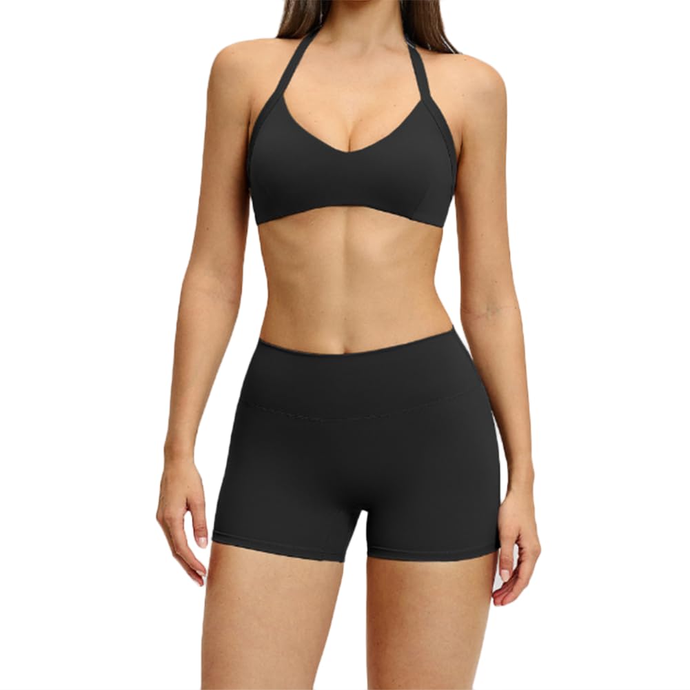JPXJGT Women's Sports Yoga Set Hollow-Back Neckline Yoga Top Sports Running Fitness (Size:L,Color:Black)