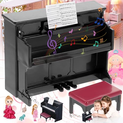 Weploda 3 Piezas Mini Piano Muebles De Casa De Muñecas, Mini Juguete De Piano Vertical, Mini Piano Modelo De Piano De Madera, Piano En Miniatura Negro, Accesorios De Decoración De Casas De Muñecas