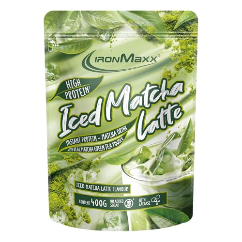 IronMaxx High Protein Iced Matcha Latte – 400g Bolsa | Bebida de matcha rica en proteínas con té verde | Sin azúcares añadidos | Disfrutar fría