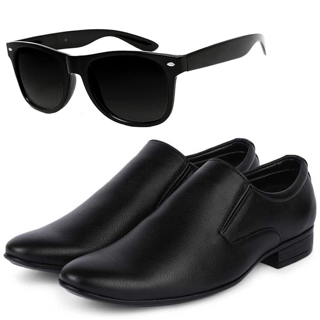 Stylish Men's Synthetic Leather Black Formal Shoes with Free Unisex Black Wyfer Sunglasses/Office Shoes/Suit Shoes/Dress Shoes/Party Shoes-image-7