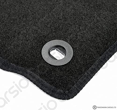 Carsio Tailored Black Carpet Car Mats for Golf MK5/Jetta 2004-2007 - 4 Piece Set with 4 Oval Clips
