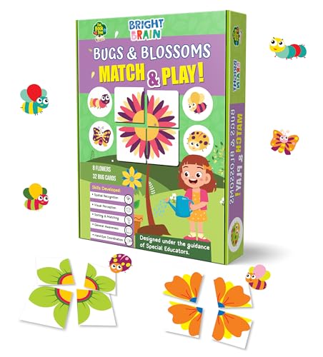 Image of Bright Brain Bugs and Blossoms Match and Play Game, 8 Flowers 32 Bug Cards, Sorting Color Matching Toy, Montessori Educational Game for Toddlers Ages 3+, Gift for Kids