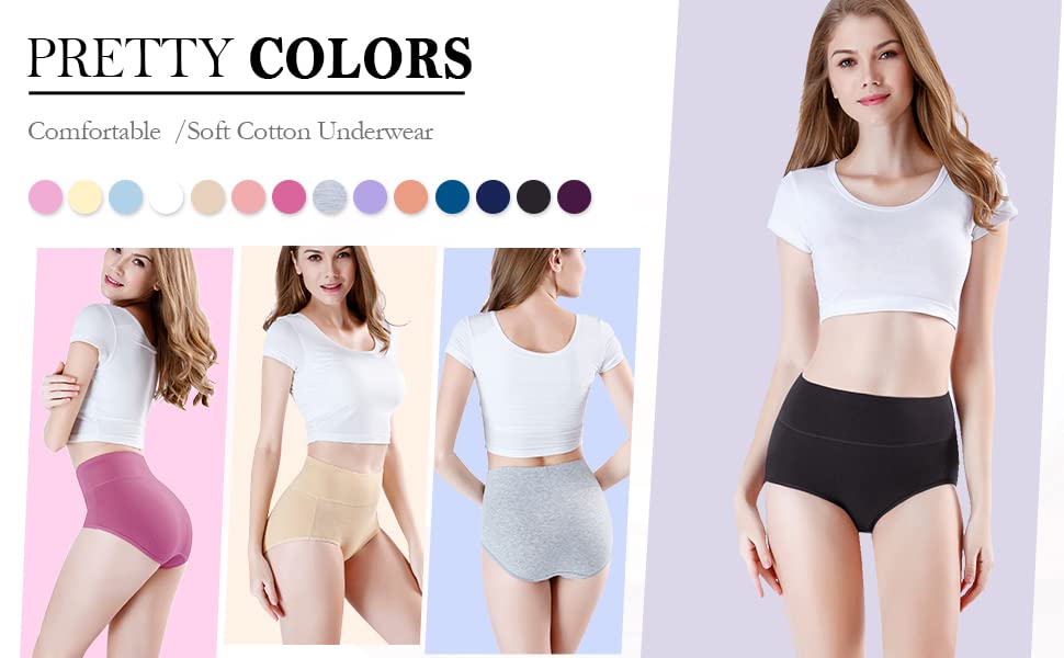 Image of DIVING DEEP Women's High Waisted Cotton Underwear Ladies Soft Briefs Panties | Women Antibacterial Cotton Hipster Panty | Women's Seamless High -Rise Panties Hipster (Pack of 4)