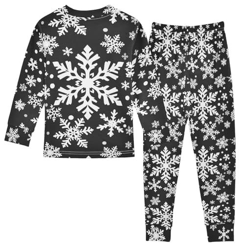 Pigsaly Pajama Set 2 Piece White Black Texture Christmas Snowflakes Pajama Sets Long Sleeve Pjs Sleepwear 4T2