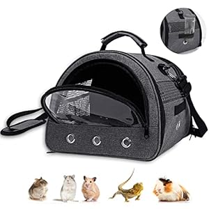 Guinea Pig Carrier, Small Pet Hamster Carrier Bag, Rabbit Bunny Travel Carrier Outdoor Handbag, Breathable Carrier for Small Animals with Water Bottle Holder & Removable Liner (Grey)