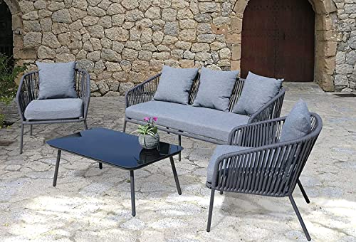 Image of DEVOKO 5 Seater Sofa Outdoor Indoor Conversation Patio Garden Rope Furniture Set with Cushion and Center Table for Garden /Balcony /Poolside.(Grey Color)