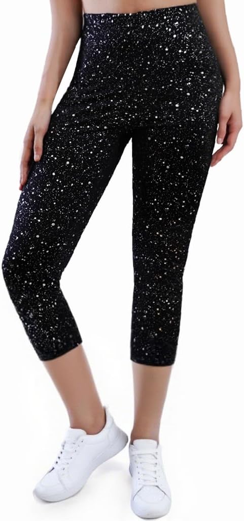 Black Sparkly Leggings for Women, High Waisted Sparkle Pants, Stretch Glitter Party Legging for Club Holiday Night Out - Image 3