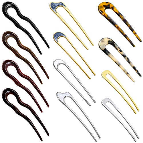 12 Pieces U Shaped Vintage Hair Pin U Shaped Hairpin French Style Hair Stick Metal Hair Pin Fork Sticks Crescent Hairpin for Women Girls Hair Styling Accessories